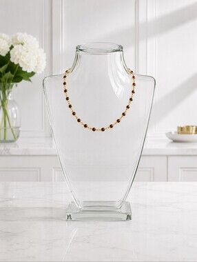 Gold Chain Necklace with Garnet Red Beads - Women Jewelry